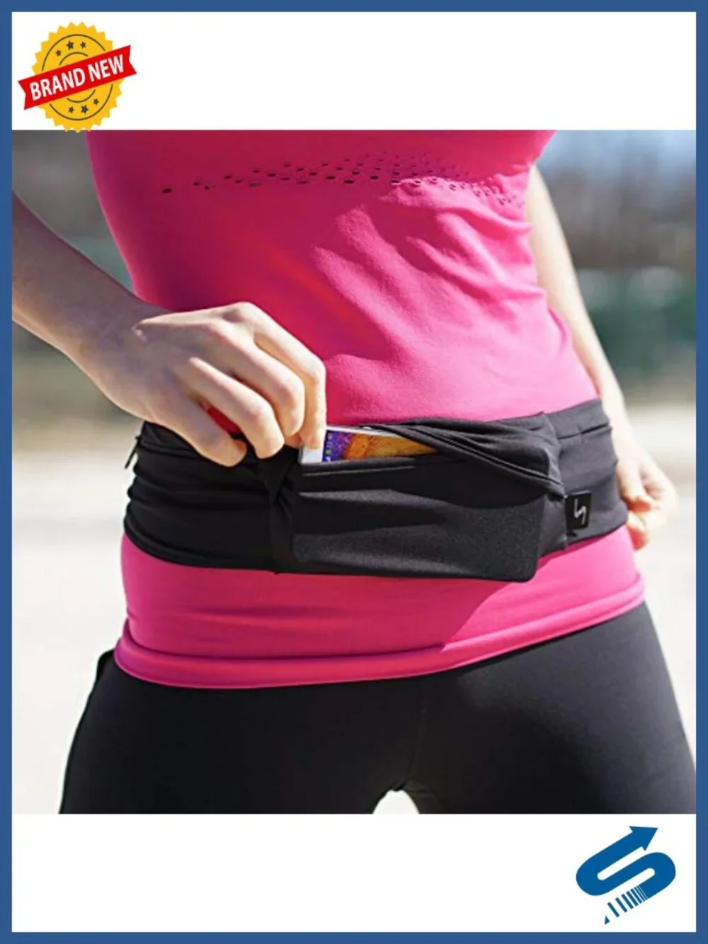 3 Pocket Adjustable Running Belt Waist Pack with Sweat Resistant Backing, Holds